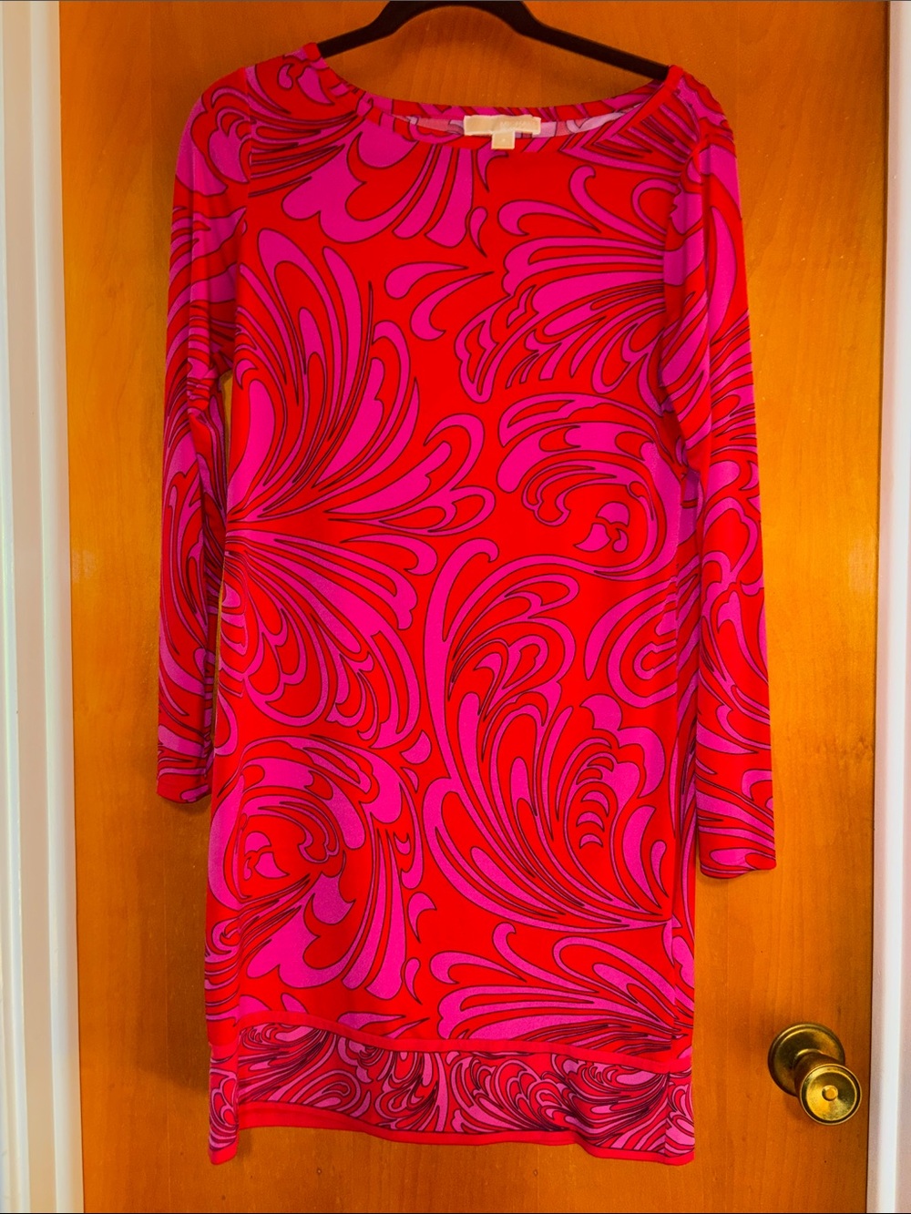 MICHAEL Michael Kors Red and Pink Long Sleeve Shift Dress